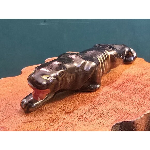 Stalking Black Panther Redware Ceramic Figurine Made in Japan Vintage 5" Long - Picture 1 of 5